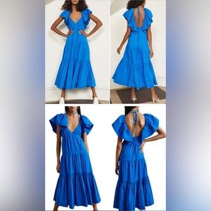 La Ligne Linen Blend Stella Open Back Midi Dress Blue Size M Like New